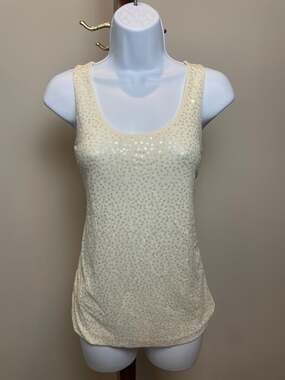 Ann Taylor Top Cream Sequin Detail Lightweight Size S